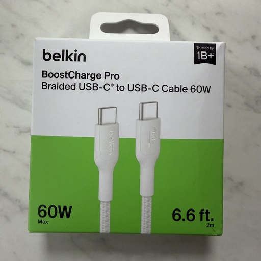 [CAB016-2MWHTLV2-3.3] Belkin Boostcharge pro braided USB-C to USB-C cable 60w 6.6FT