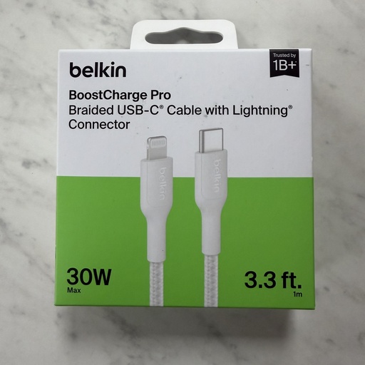 [CAA015-MWHTLV2] Belkin Boostcharge pro braided USB-C to USB-C Cable 30w 3.3FT